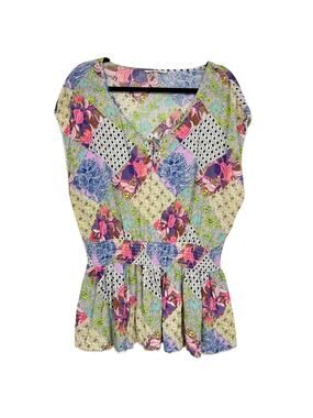 Victoria Secret Mutli Color Patchwork Peplum Tunic Womens M Boho Beachy Coverup